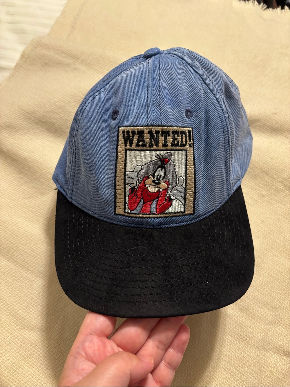 Vintage The Disney Store Goofy Wanted Embroidered Snapback Hat Cap USA Made